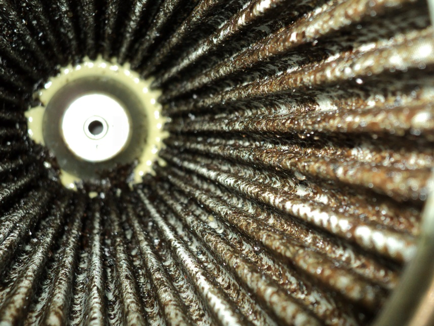 Inside of 120μm strainer showing varnish ‘flakes’