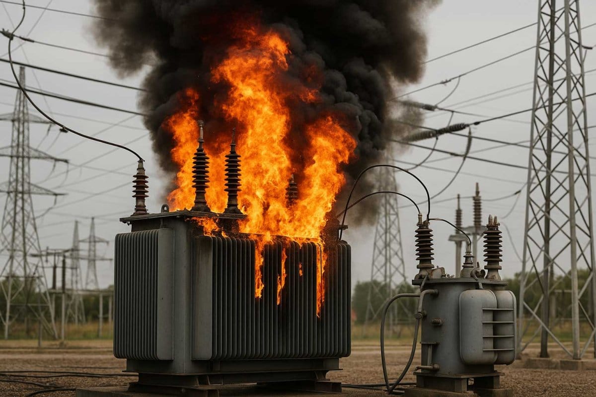 HV Transformer Failure Event Dielectric Breakdown results in fire